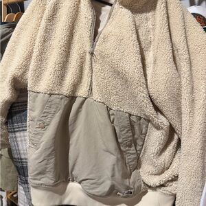 The North Face Cream Sherpa Pullover Jacket with Tan Panels
